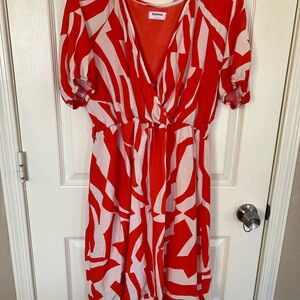 Kindred Anthropology Vibrant Orange and White Midi Dress 100% Rayon